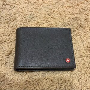 Alpine Swiss Black Leather Wallet with Red Detail